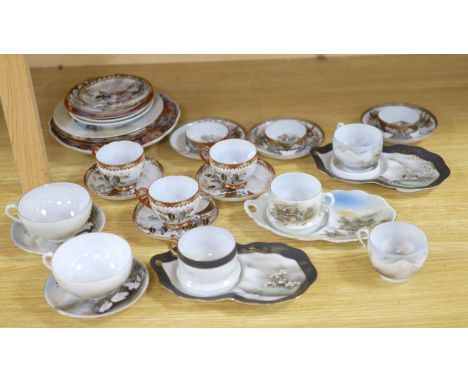 A group of Japanese ceramic teawares and plates, Meiji