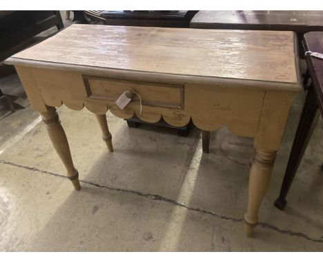 A Victorian pine cream painted console table with drawer, width 98cm, depth 43cm, height 76cm