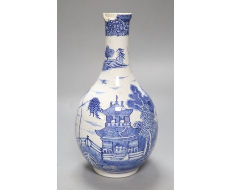 An 18th century Chinese blue and white guglet, once mounted as a lamp, height 25.5cm (drill hole to base)