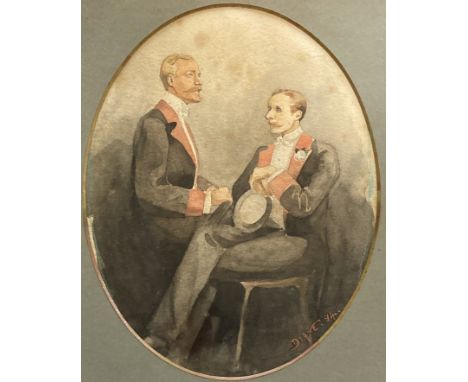 Diane '94, watercolour, Portrait of two gentleman, oval, signed and dated, 26 x 20cm