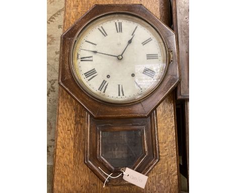 A Victorian mahogany eight day drop dial wall clock, with octagonal dial, height 60cm