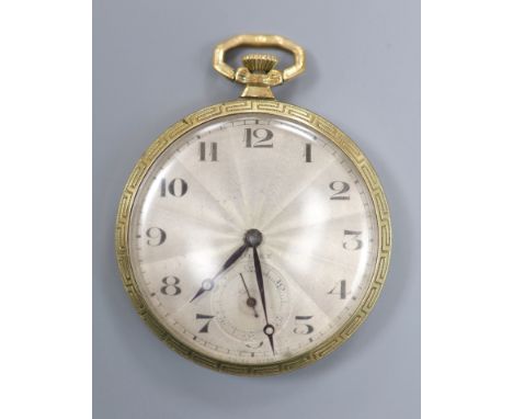 An early to mid 20th century gold filled Rolex keyless dress pocket watch, with Greek Key border, case diameter 44mm.CONDITIO