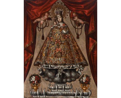 Madrid School of the second half of the 17th century."Virgen de la Fuencisla".Oil on original canvas.It presents restorations