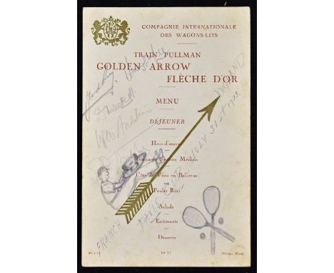 Autographs - 1933 Davis Cup Signed Dinner Menu - dated 20-5-1933, signed by winning team Fred Perry, Bunny Austin, D. MacPhai