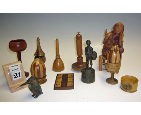 Selection of Treen Ephemera to include Mauchline Ware, Eggs, and a bronze figure (14) Small Box