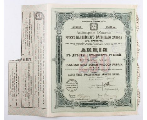 Aktien - Gesellschaft Der Russisch-Baltischen Waggon - Fabrik Riga - 5% Loan. Bearer Bond for 187 Roubles and 50 Kopecks. Rig