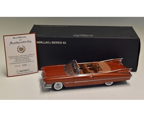 AUTOart Cadillac Eldorado Series 62 (1959) Diecast Model Car in Light Metallic Brown serial number 1598, scale 1:18, measures