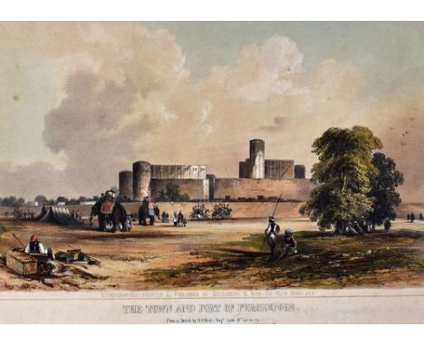 India - The Town and Fort of Ferozepore coloured lithograph 1846 by Henry Pilleau - published by Dickinson & Sons, London, af