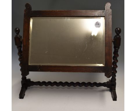 Wooden Framed Mirror with spiralled legs and base, tilting forward and back, measures 64x59cm approx. (Please Note: posting i