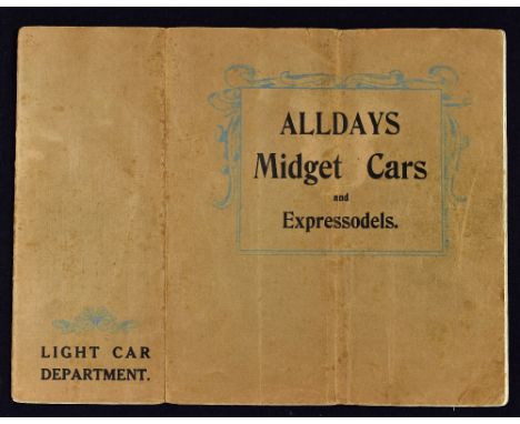 Alldays Midget Cars Sales Catalogue 1912 - An early 16 page sales catalogue featuring the Alldays "Miget" Car for £130. Also 