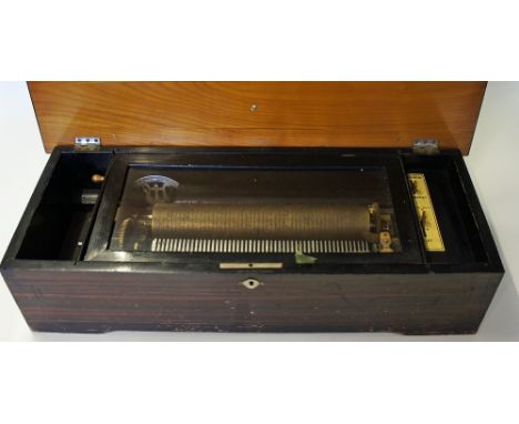 Switzerland - Early Cylinder Music Box marked 'made in Switzerland' in working order, requires some light attention, no maker