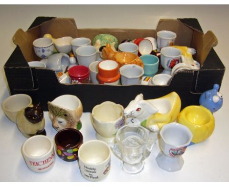 Selection of Egg Cups to include a variety of ceramic styles and shapes, with animals and cartoon characters (35) Small Box