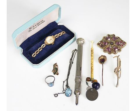 A 9ct gold lady's Everite wristwatch, London 1964, with attached rolled gold strap, boxed, along with assorted costume jewell