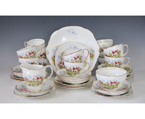 An F R Gray & Sons Ltd, Aldridge part tea service decorated with hunting scenes, to include; twelve cups, thirteen saucers, t