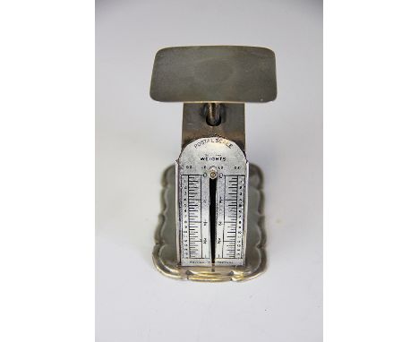 A set of silver postage scales, Birmingham 1901, probably Mappin and Webb, replaced dial, 8cm high 