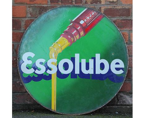 An Essolube vitreous enamel vintage advertising sign, double sided, 76cm diameter
