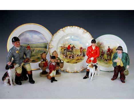 A Royal Crown Derby figure of a huntsman and hound 18.5cm high, a Royal Doulton figure The Huntsman HN2492, 20.5cm high (at f