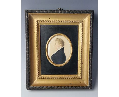 English School (early 19th century)Pencil and watercolourMiniature portrait of Jonas Catchpole8.5cm x 7cmIn gilt wood and ges
