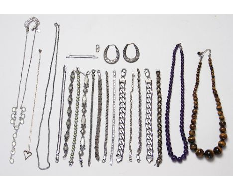 A selection of silver and silver coloured jewellery, to include assorted silver bracelets each stamped '925' (total weight 18