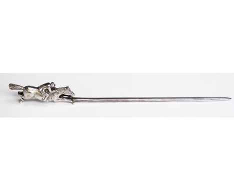 A silver letter knife, C J Vander, Sheffield 1995, the terminal designed as a jockey and race horse, 24cm long, weight 96.8gm
