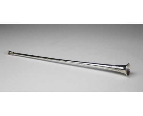 A silver horn, probably a hunting horn, Andrew Barrett & Sons Ltd, London 1896, of slender form and with I D monogram, 33.5cm