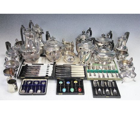 A large selection of silver and silver plated wares, to include a cased set of six silver teaspoons, T Wilkinson & Sons, Birm