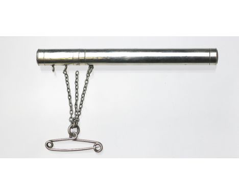 An Edwardian silver thermometer case Sampson Mordan, Chester 1907, of plain polished form and with silver chain and pin attac