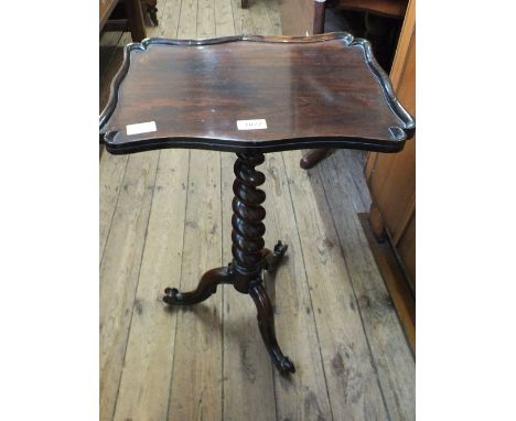 A Victorian mahogany tray top tripod table on barley twist column