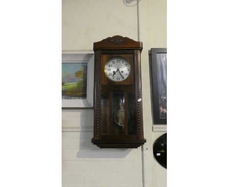 An Edwardian Mahogany Cased Wall Clock with Eight Day Movement, 74cm High (Working) 