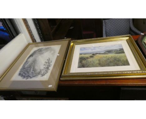 A Framed 19th Century Engraving of a Lake Together with a Gilt Framed Print, I See the Sea 