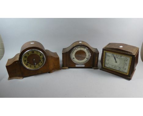 A Collection of Two Westminster Chime Mantle Clocks and an Art Deco Mantle Clock by Smiths, all In Need of Restoration 