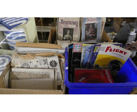 A Box of Flight International and Aeroplane Magazines, a Box Containing Bazaar 1920's Magazine and School Books, Together wit