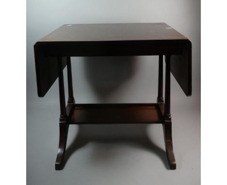 A Miod 20th Century Mahogany Drop Leaf Occasional Table with Stretcher Shelf and Turned Supports, 54cm Wide When Closed 