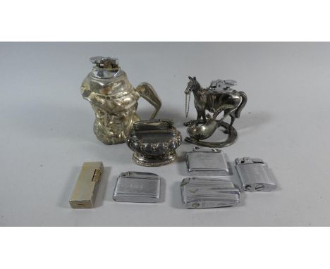A Collection of Eight Pocket and Table Cigarette Lighters to Include Sherlock Holmes, Horse with Pipe Rest etc 