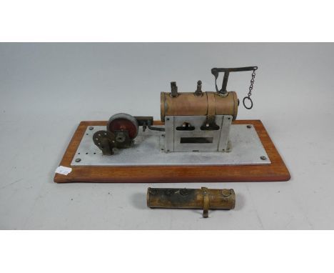 A Vintage Child's Toy Steam Engine on Wooden Plinth, 35cm Long 