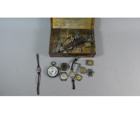 A Vintage Biscuit Tin Containing Various Wrist Watches Etc 