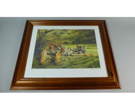 A Pine Framed Print of Tiger and Cub, Tiger's Eye by Spencer Hodge 