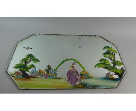 A Vintage Bevel Edge Crinoline Lady Hand Painted Wall Mirror, 56cm Wide 