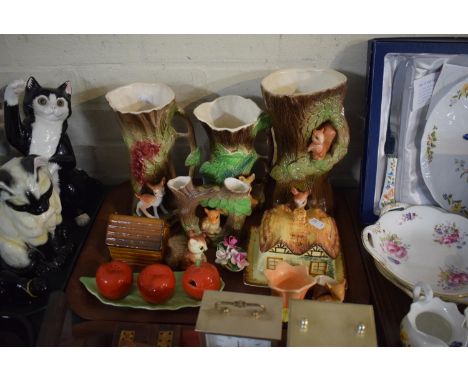 A Collection of Withernsea and Other Jugs, Carltonware Tomato Cruet, Cottage Ware Butter Dish etc 