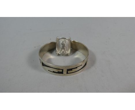 A Silver Bangle Stamped Sterling Together with Silver Ring Depicting Colossus of Rhodes 