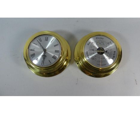A Pair of Wall Mounting Brass Reproduction Clock Ship's and Barometer, 20cm Diameter 