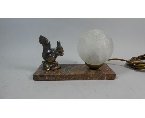 A French Novelty Night Light in the Form of a Squirrel Set on Rectangular Marble Plinth, 22cm Long 