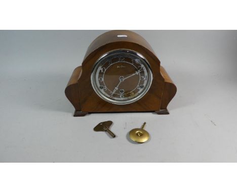 A Walnut Westminster Chime Mantle Clock by Bentima, 30cm Wide 