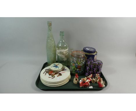 A Tray Containing Vintage Marbles, 1970's Table Mats, Collectors Bottle and Tins 