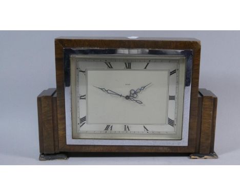 An Art Deco Walnut Cased Eight Day Mantle Clock, 27cm Wide 
