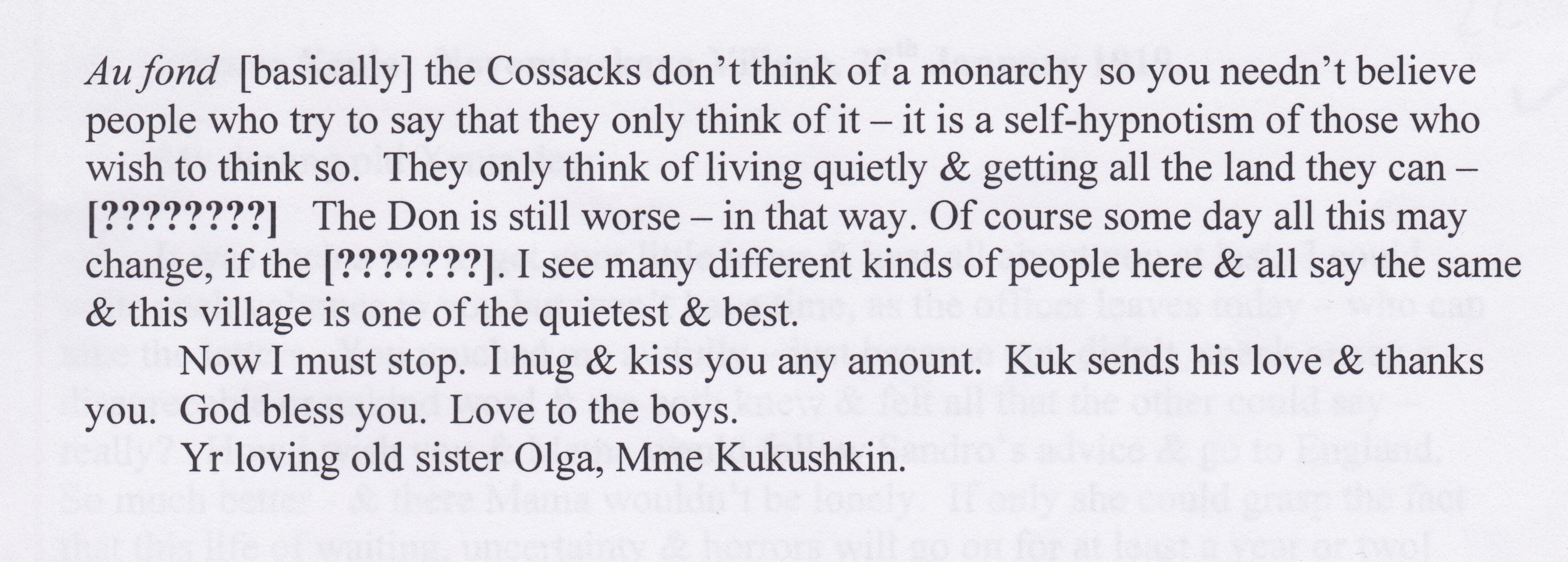 Grand Duchess Olga Correspondence to her Sister Grand Duchess Xenia