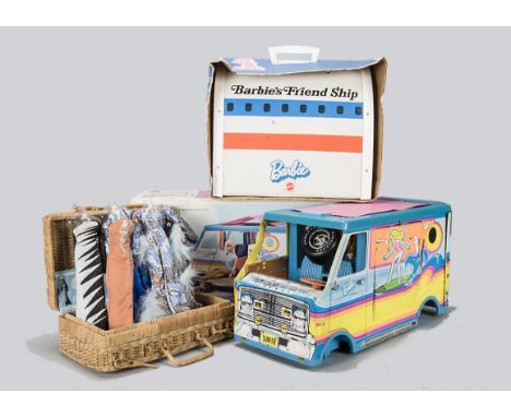 Mattel Barbie Friend Ship,  vinyl carry case in the form of a United Airlines jet, with most of original accessories, in orig