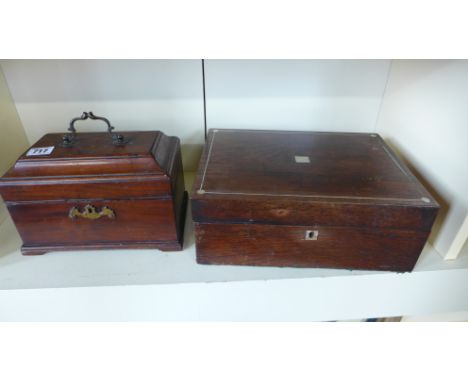 A Georgian mahogany tea caddy - interior void and a Victorian rosewood jewellery box - interior void