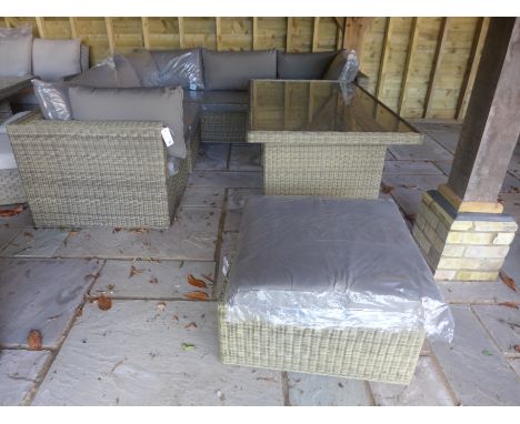 A Bramblecrest Sahara three seat sofa, middle sofa, corner sofa and footstool and a casual dining table (4)