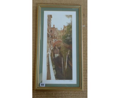 A coloured etching 11/25 - Venice canal signed MEY 83  - 47cm x 21 cm Condition report: Good condition 